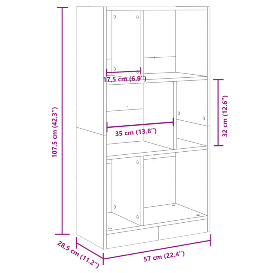 Boekenkast 57x28,5x107,5 cm bewerkt hout sonoma eikenkleurig - Afbeelding 9