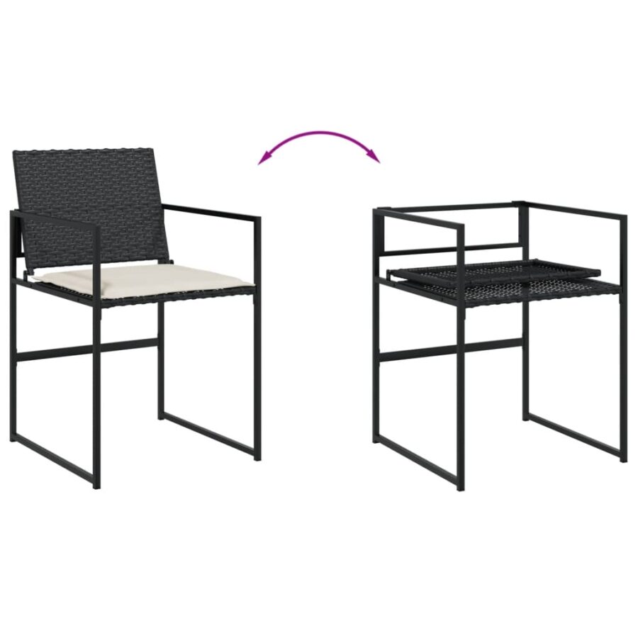 11-delige Tuinset met kussens poly rattan zwart - Afbeelding 8