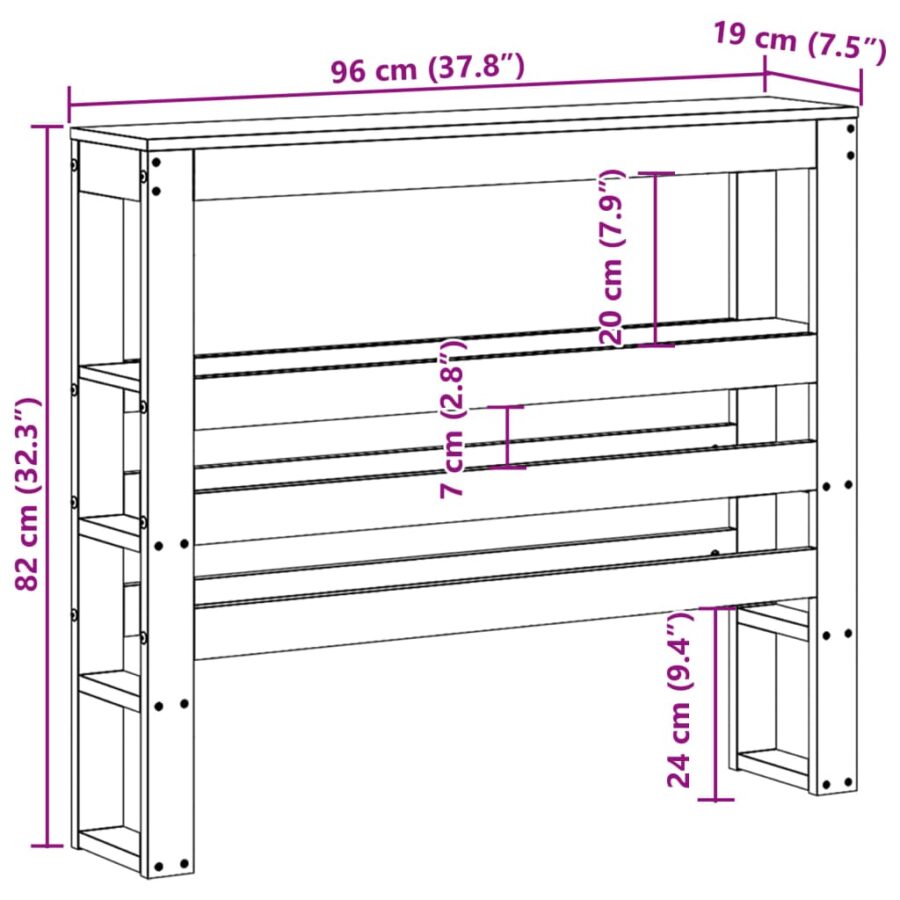 Hoofdbord met schappen 90 cm massief grenenhout - Afbeelding 9