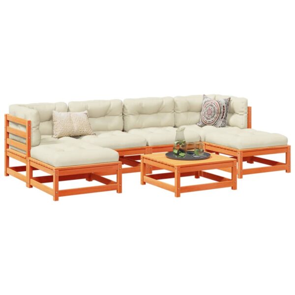 7-delige Loungeset met kussens massief grenenhout wasbruin