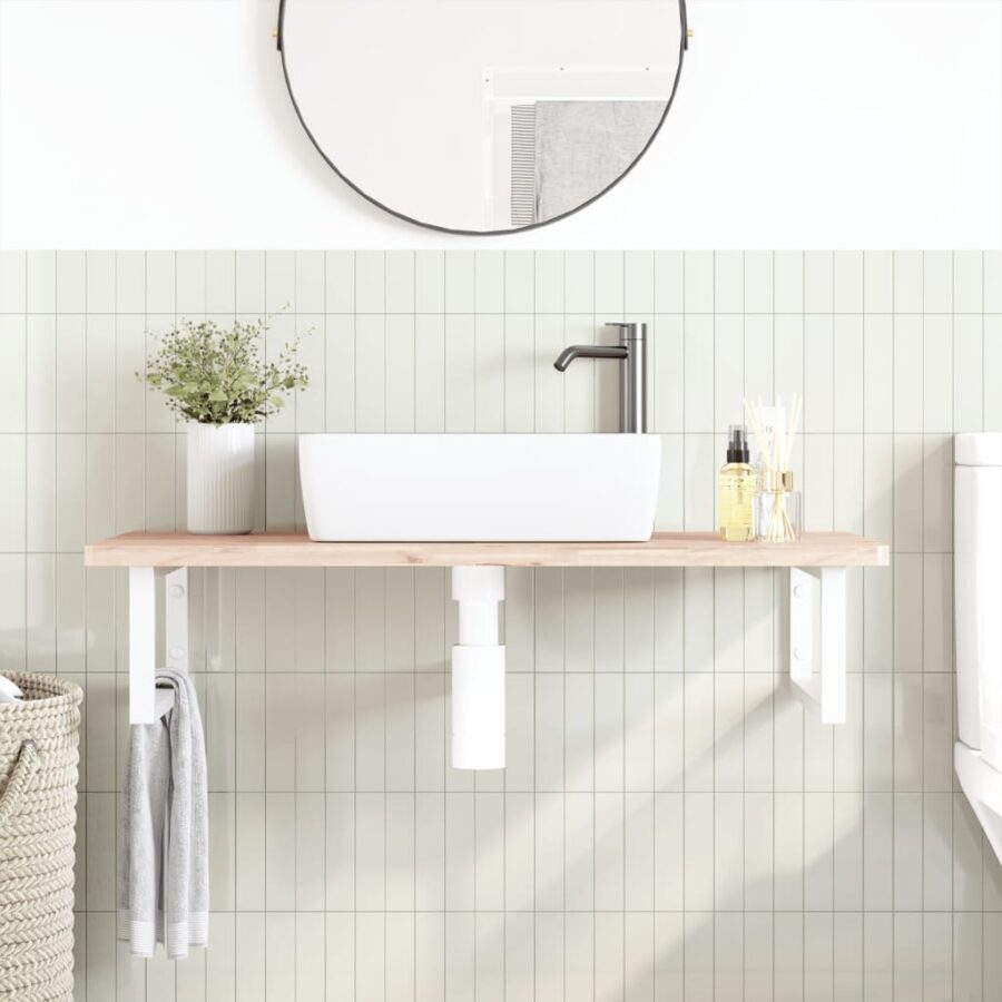 Badkamer wandschap staal en massief beukenhout - Afbeelding 3