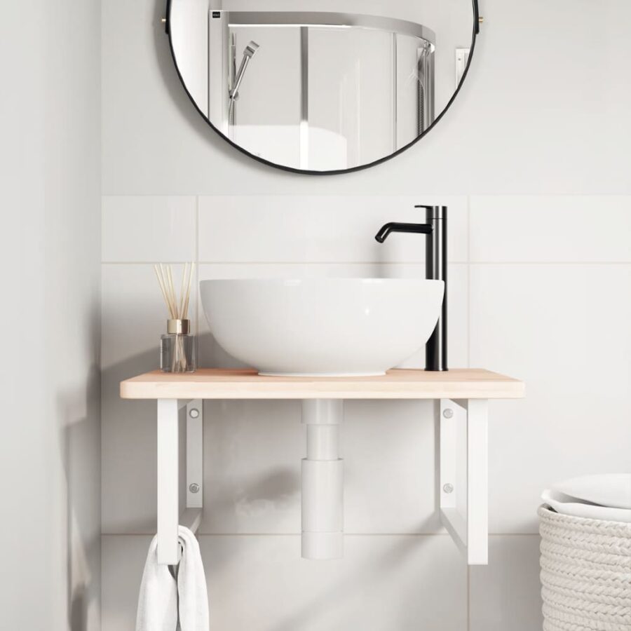 Badkamer wandschap staal en massief eikenhout - Afbeelding 3