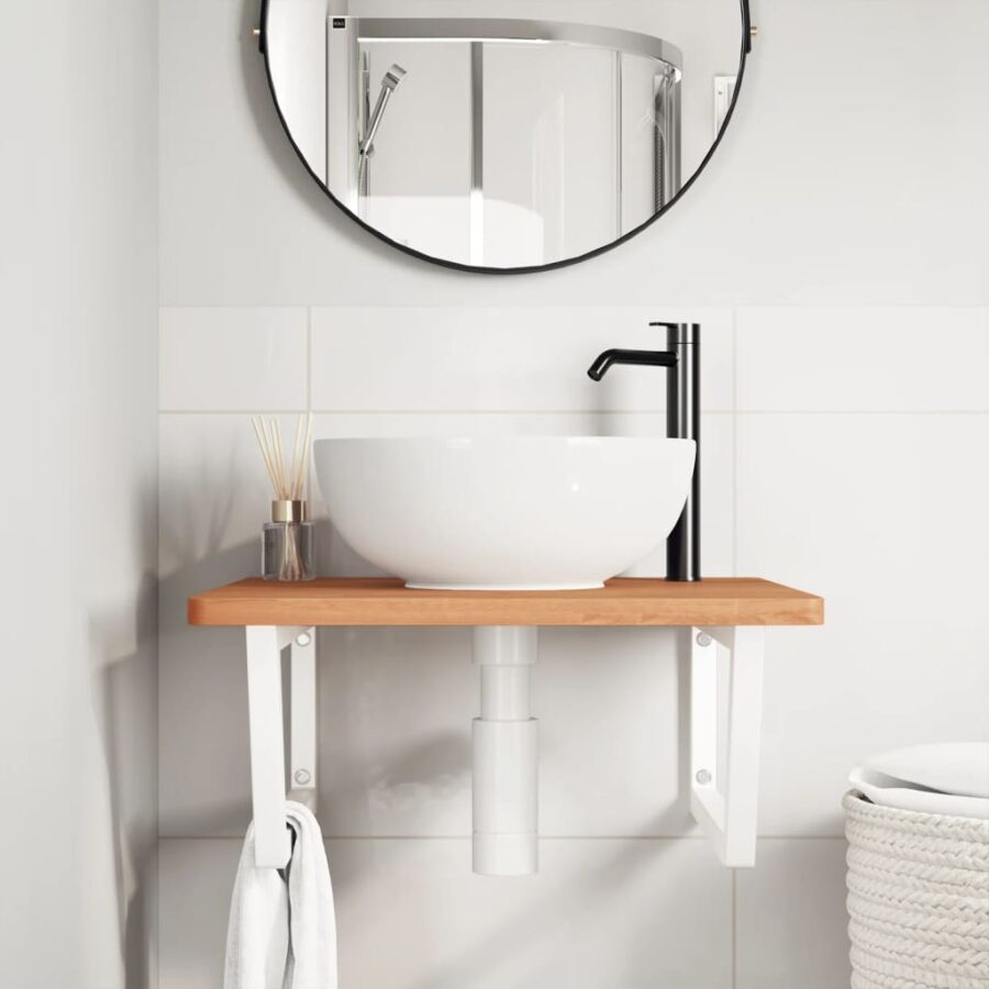 Badkamer wandschap staal en massief beukenhout - Afbeelding 3