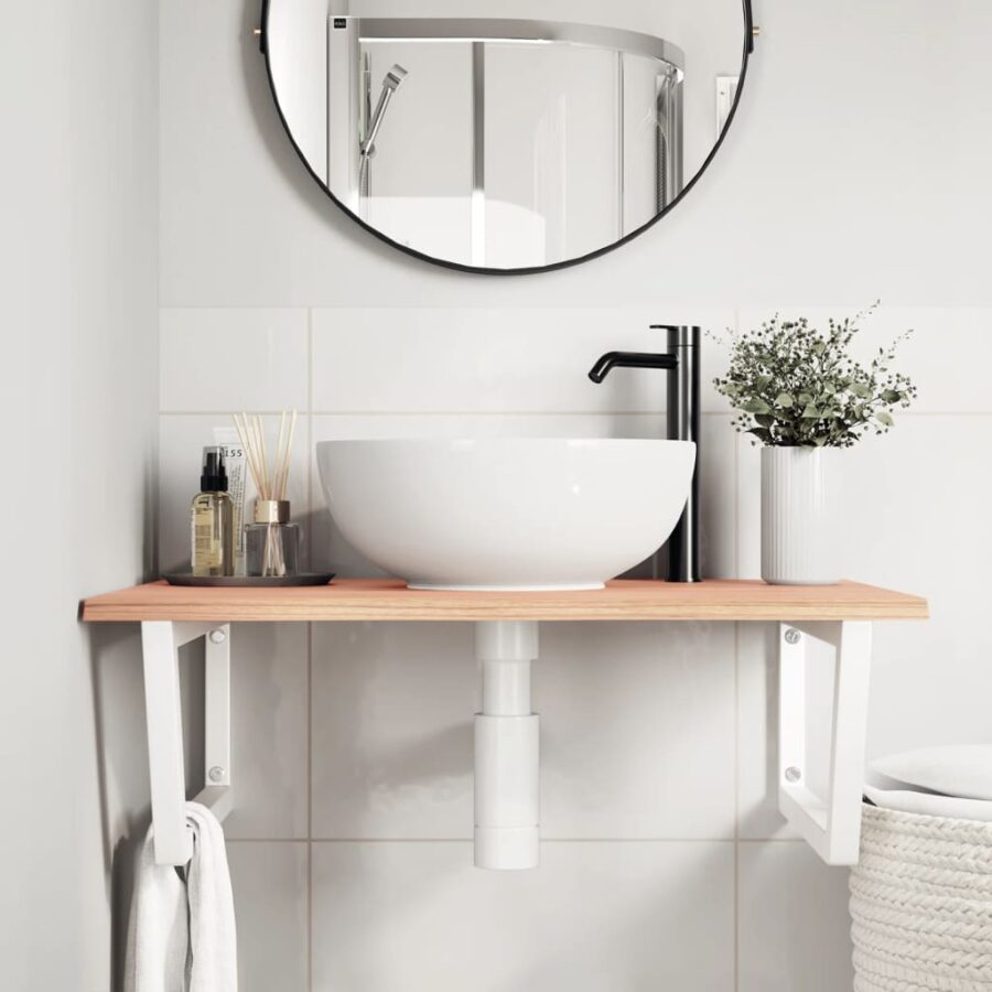 Badkamer wandschap staal en massief eikenhout - Afbeelding 3