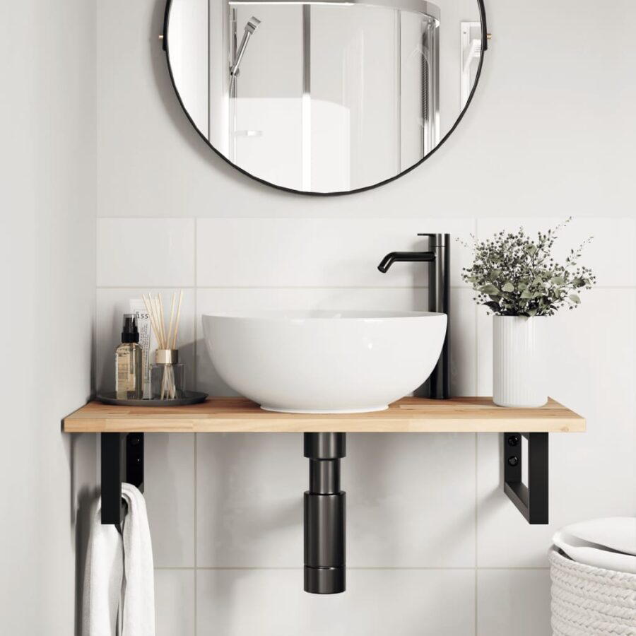 Badkamer wandschap staal en massief acaciahout - Afbeelding 3
