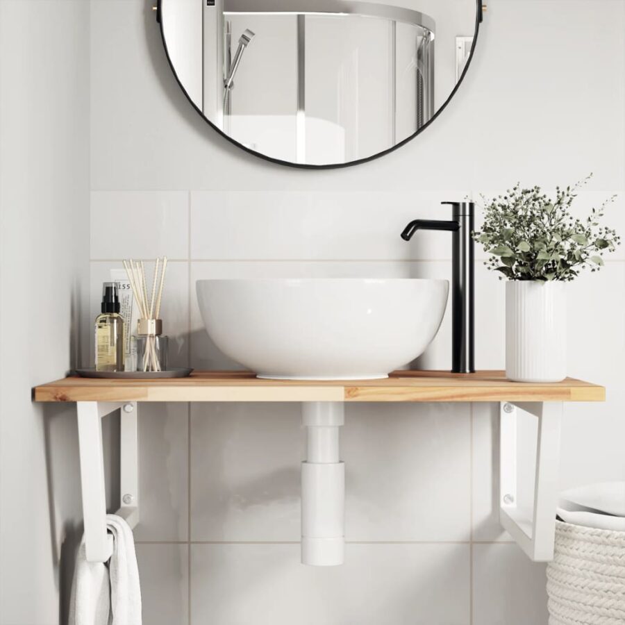 Badkamer wandschap staal en massief acaciahout - Afbeelding 3