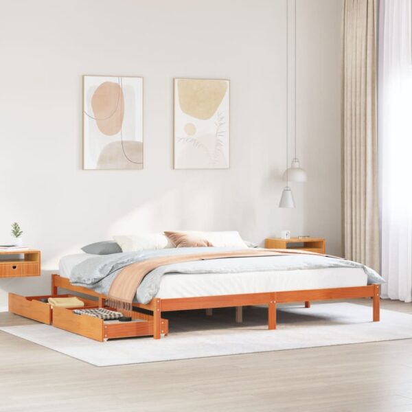Bedframe zonder matras massief grenenhout wasbruin 180x200 cm