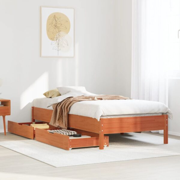 Bedframe zonder matras massief grenenhout wasbruin 90x200 cm