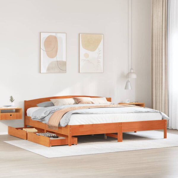 Bedframe zonder matras massief grenenhout wasbruin 180x200 cm