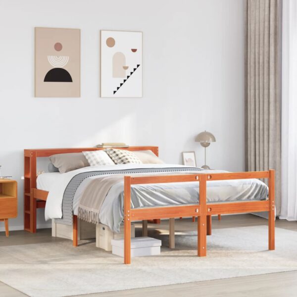Bedframe met hoofdbord massief grenenhout wasbruin 135x190 cm