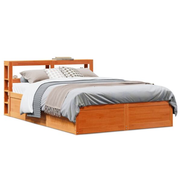 Bedframe met hoofdbord massief grenenhout wasbruin 135x190 cm