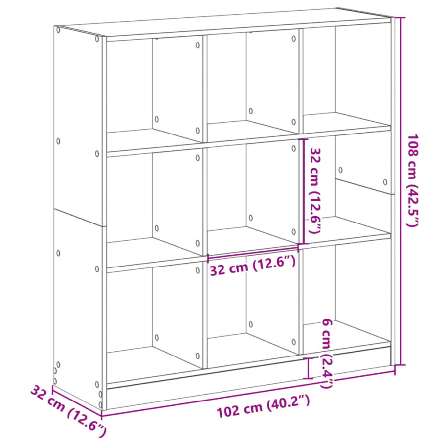 Boekenkast 102x32x108 cm bewerkt hout sonoma eikenkleurig - Afbeelding 9
