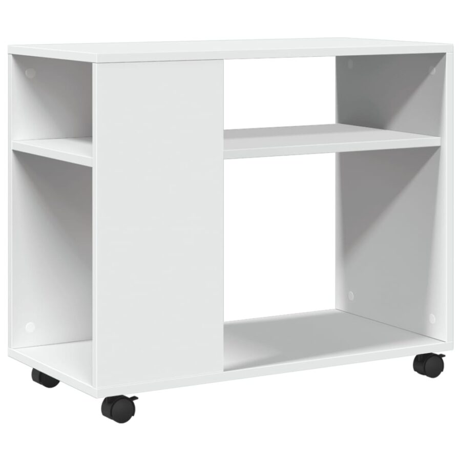 Bijzettafel met wieltjes 70x35x60 cm bewerkt hout wit - Afbeelding 2