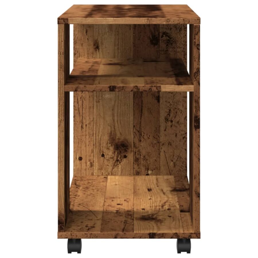 Bijzettafel met wieltjes 70x35x60 cm bewerkt hout oud houtkleur - Afbeelding 6