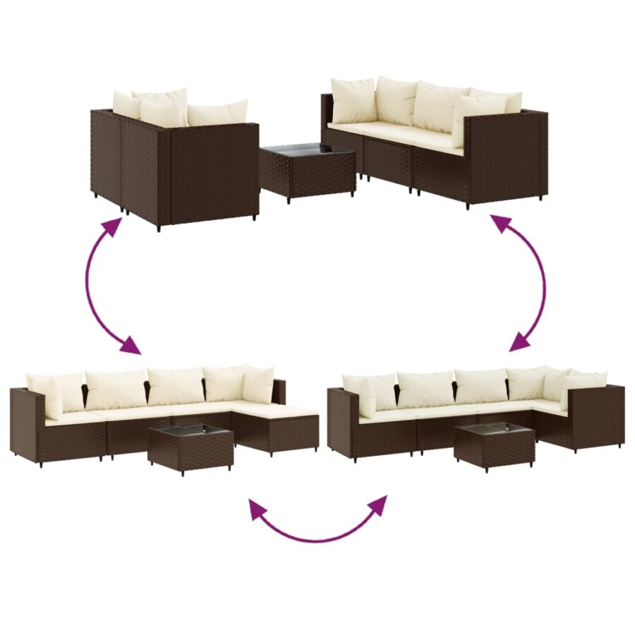 6-delige Loungeset met kussens poly rattan bruin - Afbeelding 6