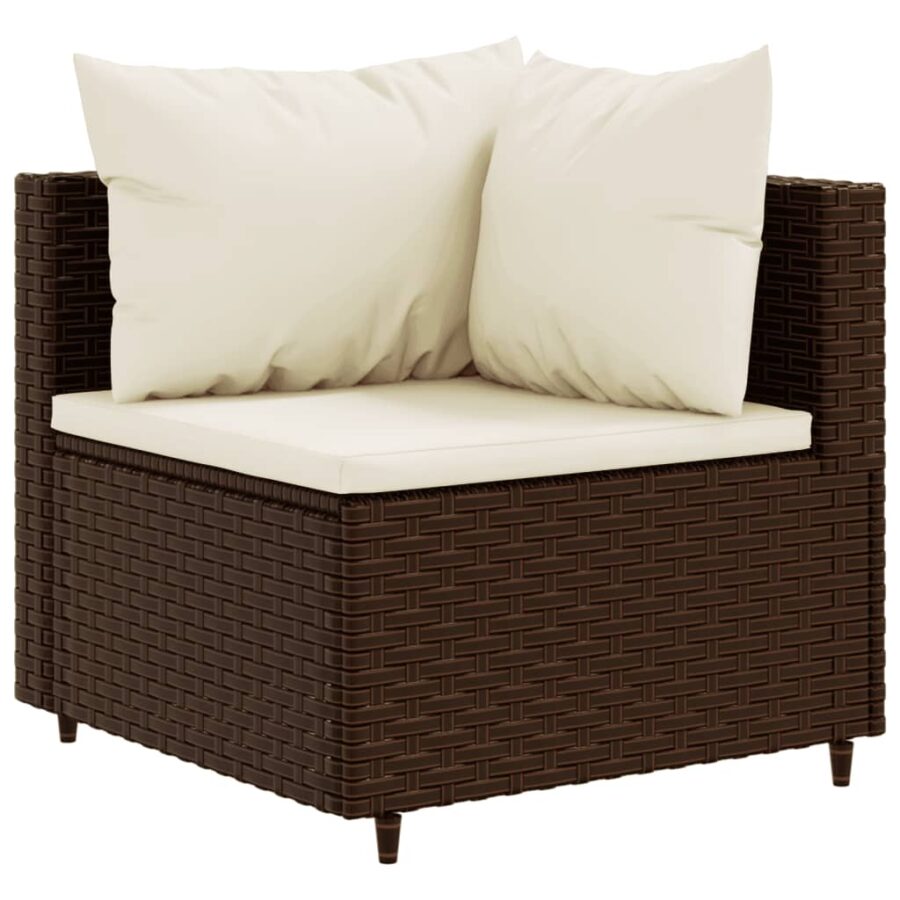 4-delige Loungeset met kussens poly rattan bruin - Afbeelding 5