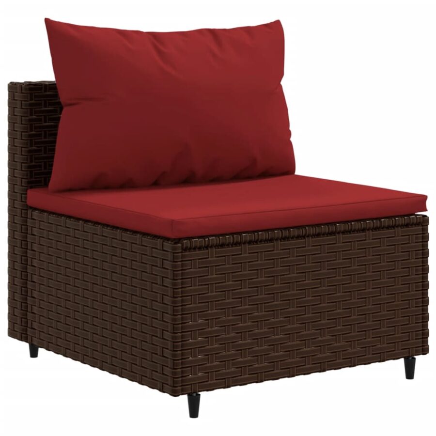 4-delige Loungeset met kussens poly rattan bruin - Afbeelding 4