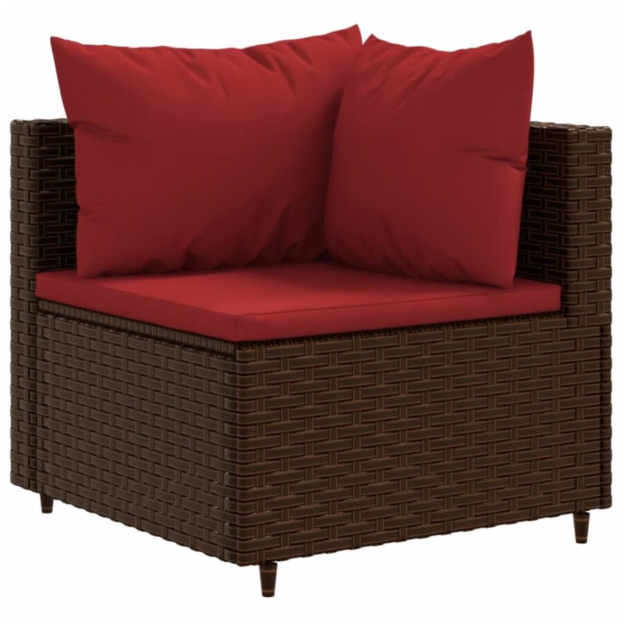 5-delige Loungeset met kussens poly rattan bruin - Afbeelding 3