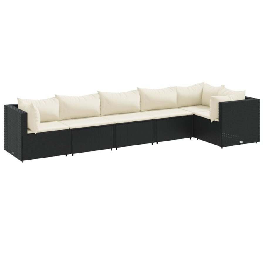 6-delige Loungeset met kussens poly rattan zwart - Afbeelding 2