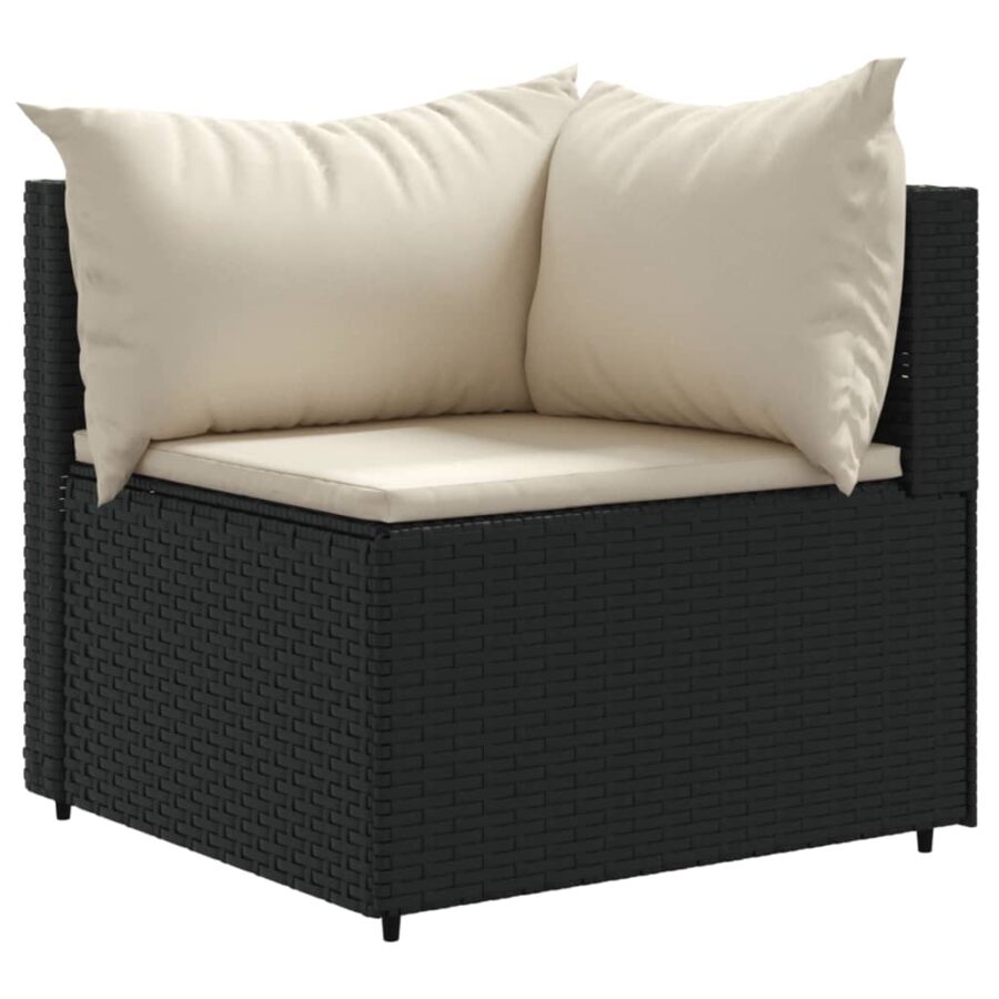 6-delige Loungeset met kussens poly rattan zwart - Afbeelding 3