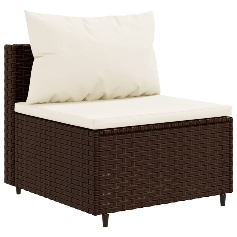 5-delige Loungeset met kussens poly rattan bruin - Afbeelding 4