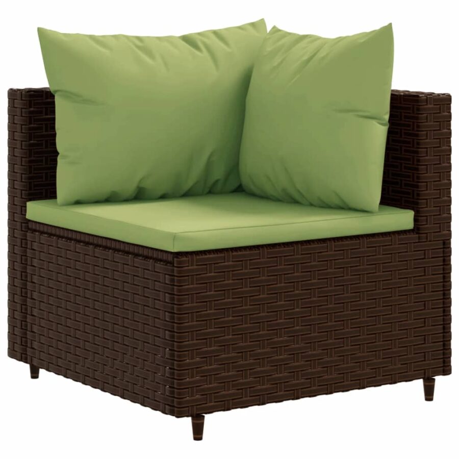 5-delige Loungeset met kussens poly rattan bruin - Afbeelding 3