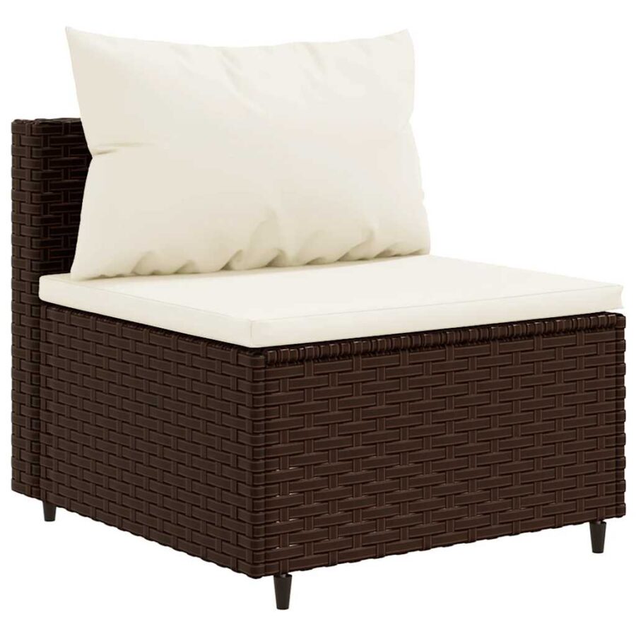 6-delige Loungeset met kussens poly rattan bruin - Afbeelding 4