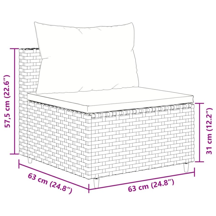 6-delige Loungeset met kussens poly rattan bruin - Afbeelding 9