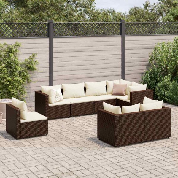 8-delige Loungeset met kussens poly rattan bruin