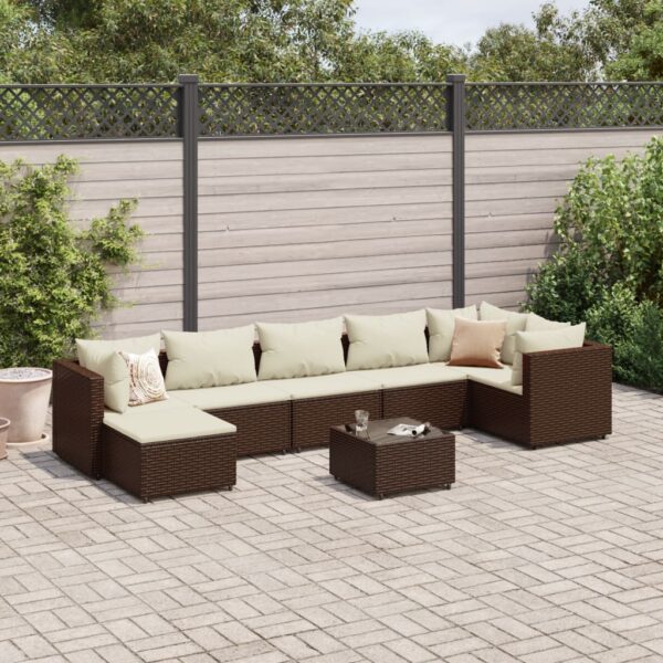 8-delige Loungeset met kussens poly rattan bruin