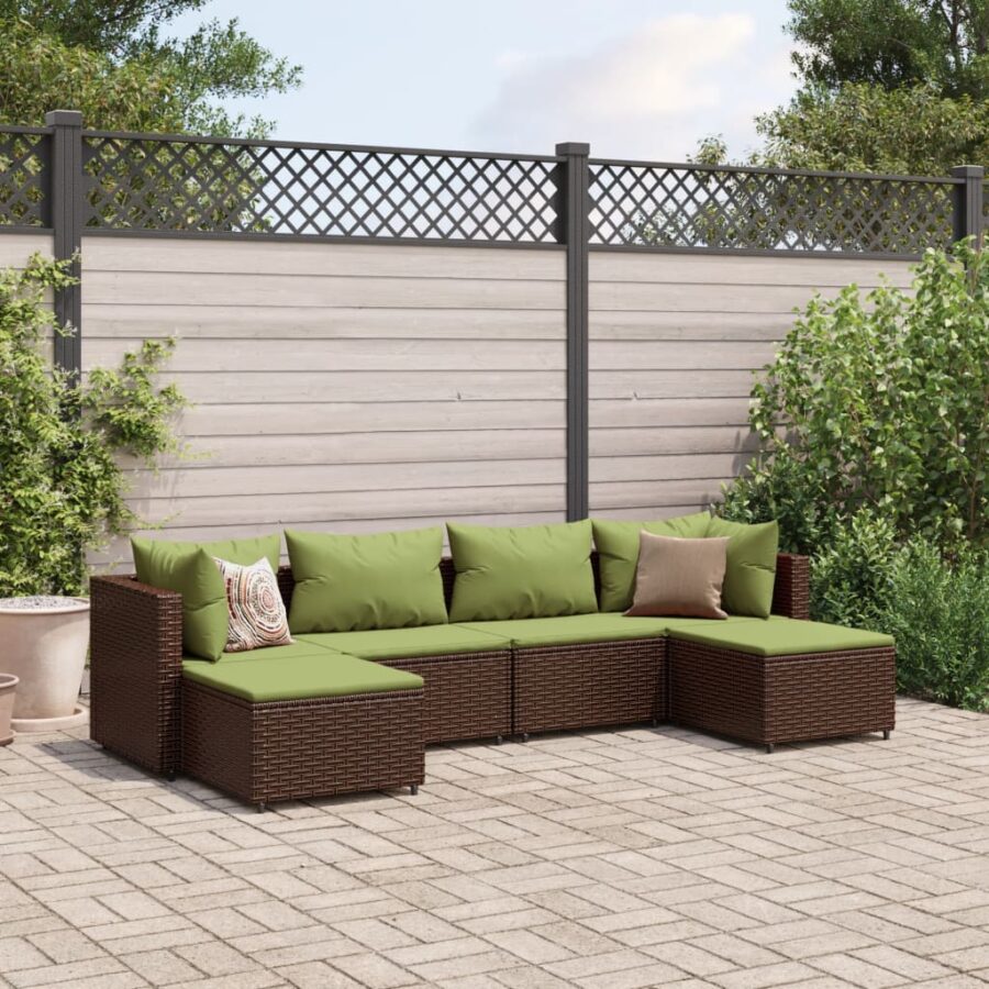 6-delige Loungeset met kussens poly rattan bruin