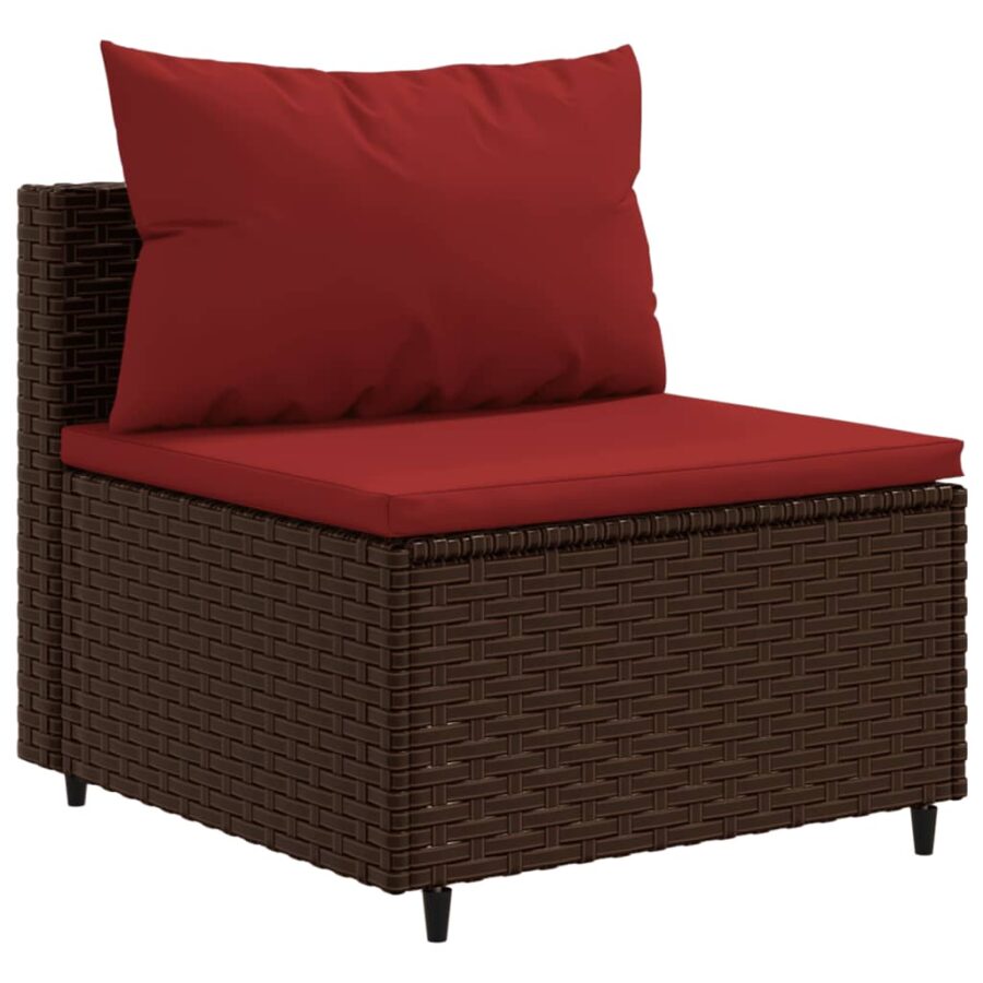 5-delige Loungeset met kussens poly rattan bruin - Afbeelding 4