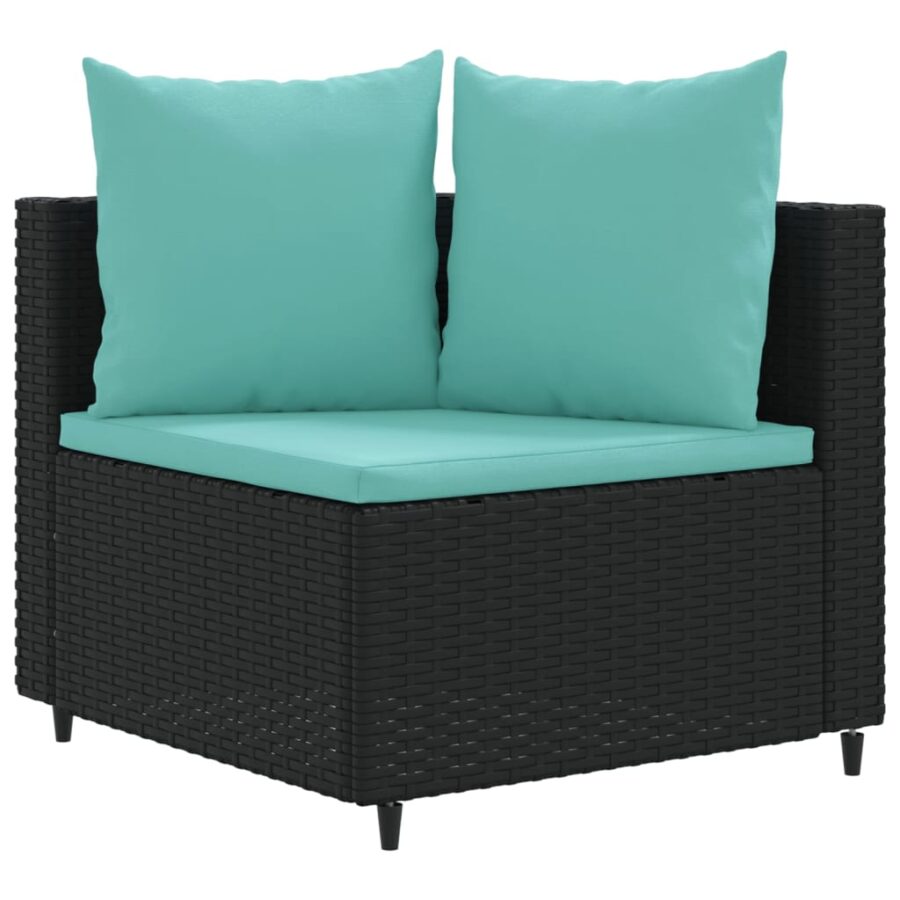 6-delige Loungeset met kussens poly rattan zwart - Afbeelding 3
