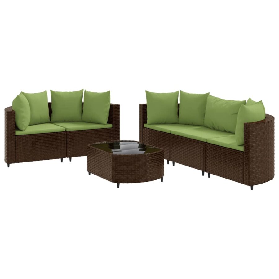 6-delige Loungeset met kussens poly rattan bruin - Afbeelding 2