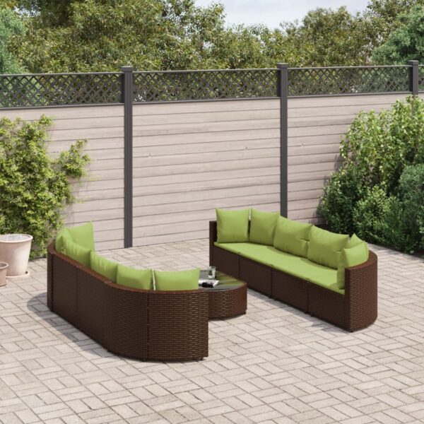 9-delige Loungeset met kussens poly rattan bruin