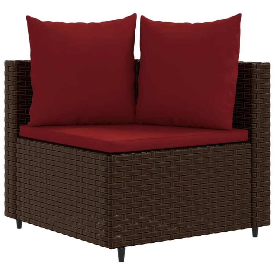 5-delige Loungeset met kussens poly rattan bruin - Afbeelding 3