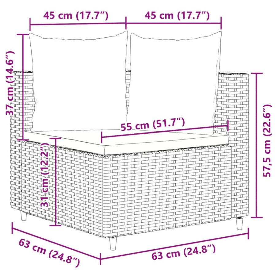 3-delige Loungeset met kussens poly rattan grijs - Afbeelding 8