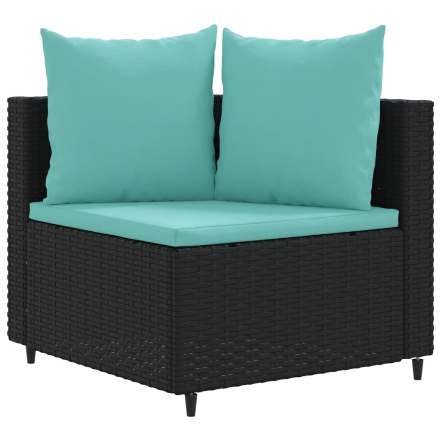 4-delige Loungeset met kussens poly rattan zwart - Afbeelding 3