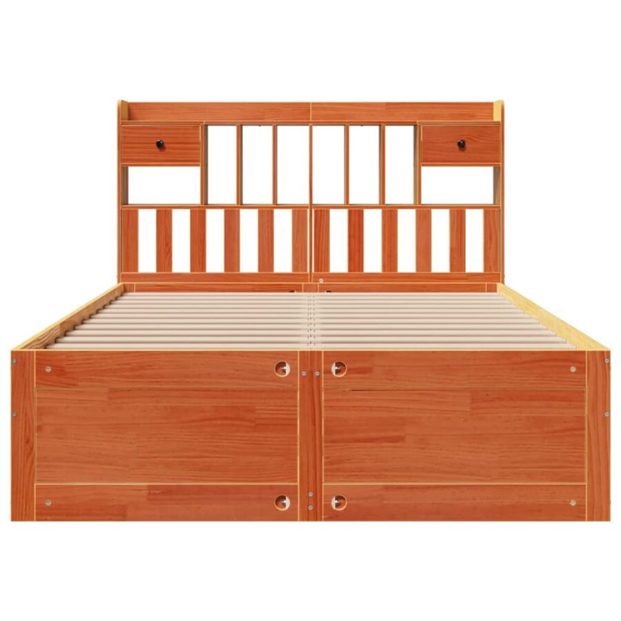 Bed met boekenkast zonder matras grenenhout wasbruin 150x200 cm - Afbeelding 4