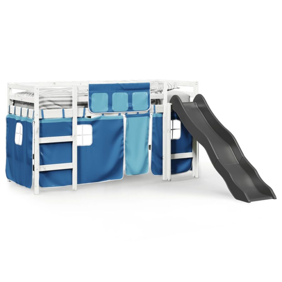 Kinderhoogslaper met gordijnen 80x200 cm grenenhout blauw - Afbeelding 3