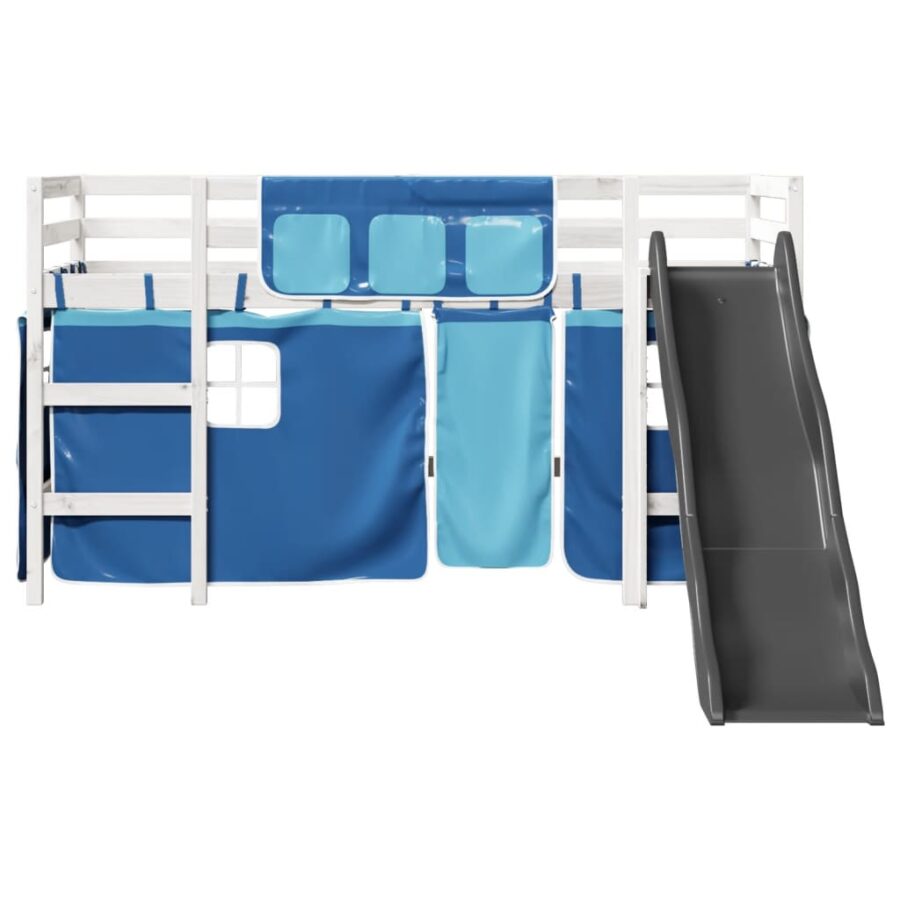 Kinderhoogslaper met gordijnen 80x200 cm grenenhout blauw - Afbeelding 6