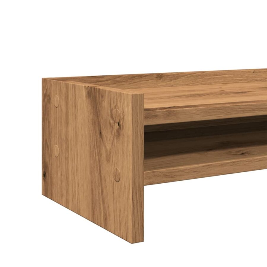 Monitorstandaard 100x24x16 cm bewerkt hout artisanaal eiken - Afbeelding 7