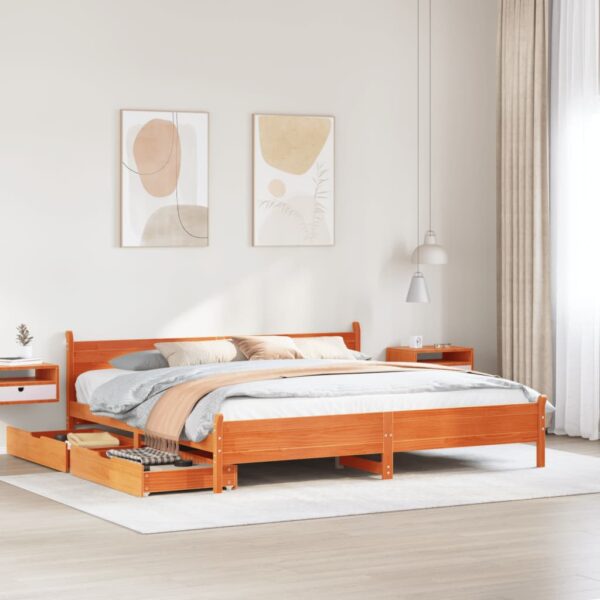 Bedframe zonder matras massief grenenhout wasbruin 180x200 cm