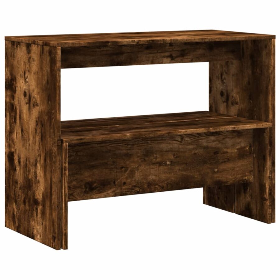 3-delige Eettafel en bankenset bewerkt hout gerookt eikenkleur - Afbeelding 7