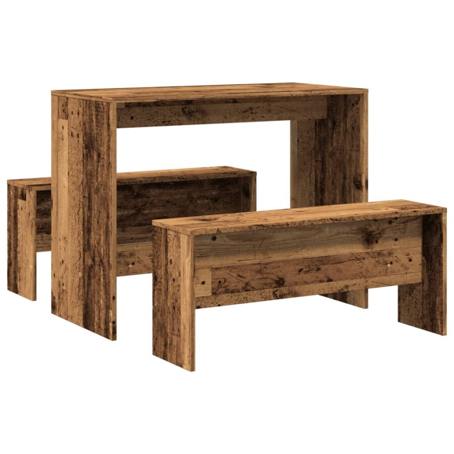 3-delige Eettafel en bankenset bewerkt hout oud houtkleurig - Afbeelding 6