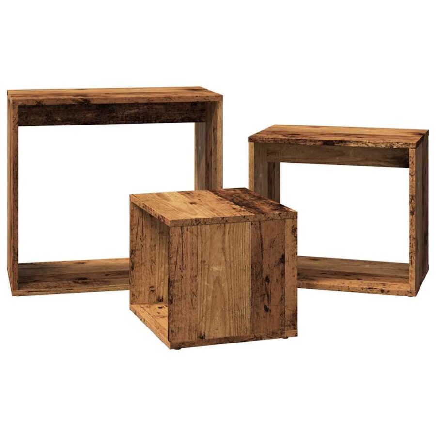 3-delige Tafeltjesset bewerkt hout oud houtkleurig - Afbeelding 5
