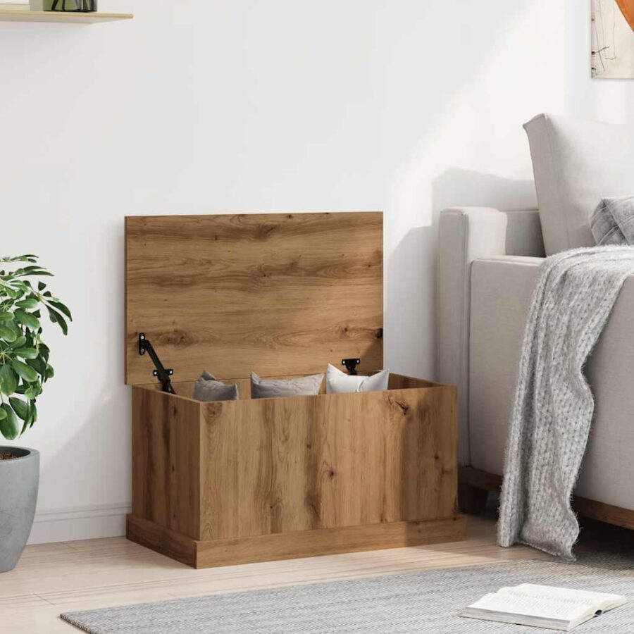 Opbergbox 70x40x38 cm bewerkt hout artisanaal eikenkleurig - Afbeelding 3