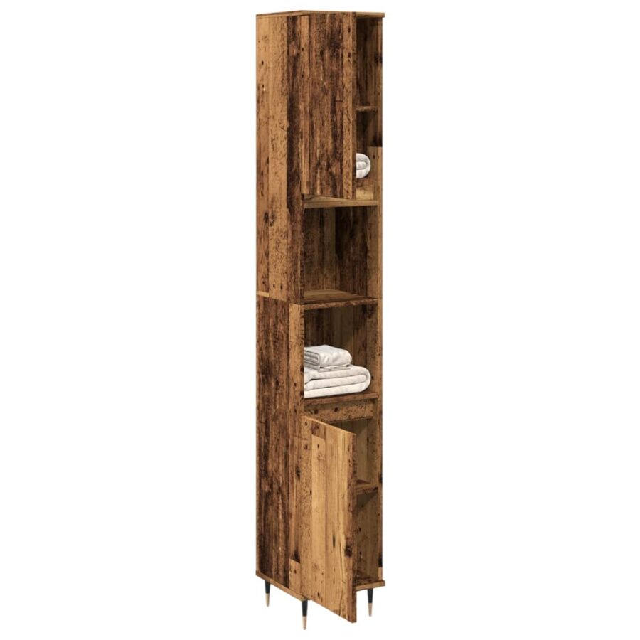 Badkamerkast 30x30x190 cm bewerkt hout oud houtkleurig - Afbeelding 3
