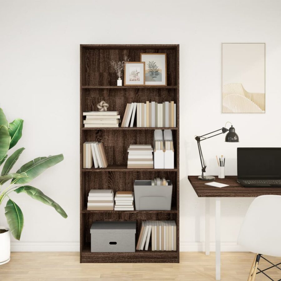 Boekenkast 80x24x176 cm bewerkt hout bruin eikenkleurig - Afbeelding 3