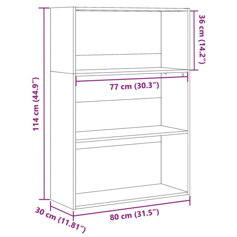 Boekenkast 80x30x114 cm bewerkt hout sonoma eikenkleurig - Afbeelding 9